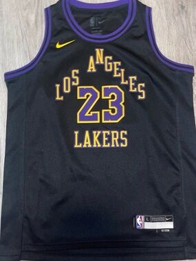 Nike Black Lakers #23 Basketball Jersey with Purple and Gold Trim